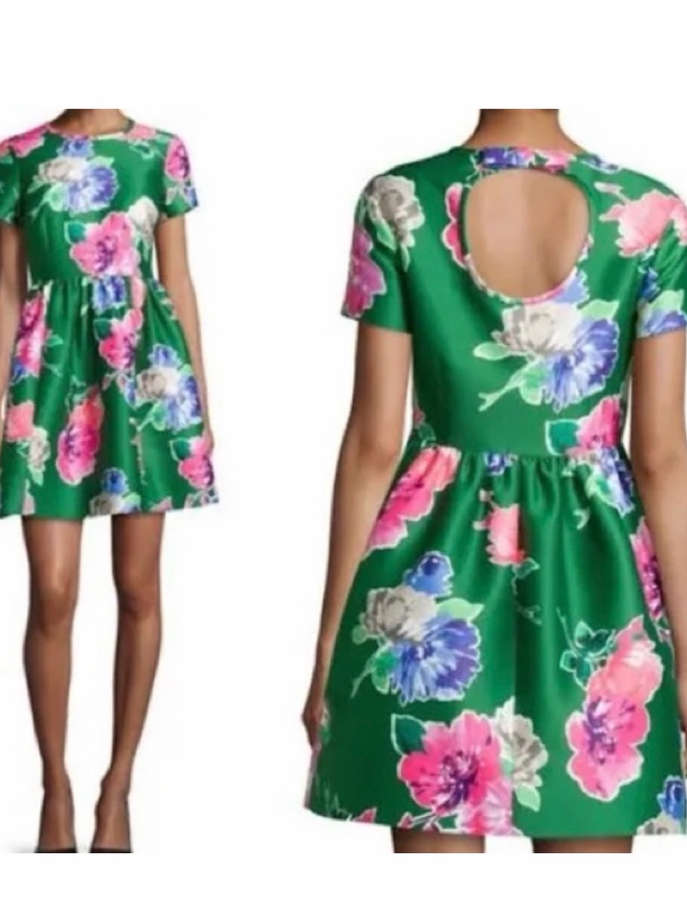 kate spade Green Floral Fit-and-Flare Dress with Open Back